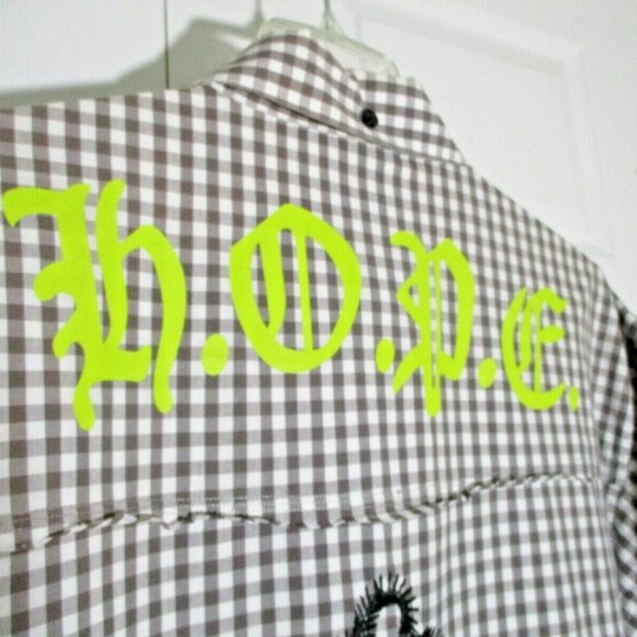 Mens Gingham Casual Button Front Shirt sz XXL Brown White Freedom Hope - Picture 7 of 12